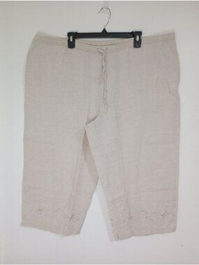 Style & Co Women’s 20W Beige 100% Linen Capri Pants Embroidered Hem